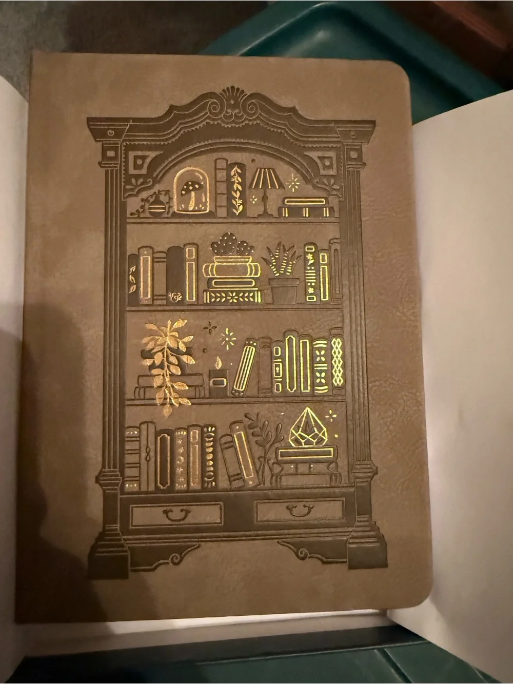Brown Hardcover Book Journal with Gold Foil Bookshelf Design